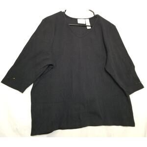 Liz Claiborne Woman Career Pullover Black Shirt V-Neck 3/4 Sleeve Tunic Size 1X